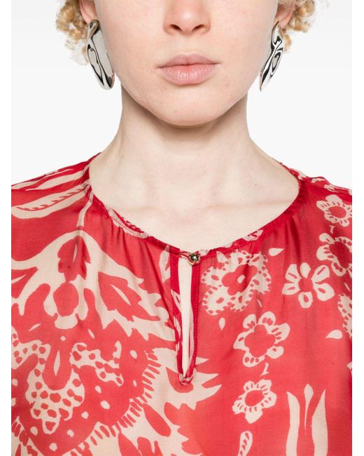 Liu Jo Red Floral-print Sheer Blouse