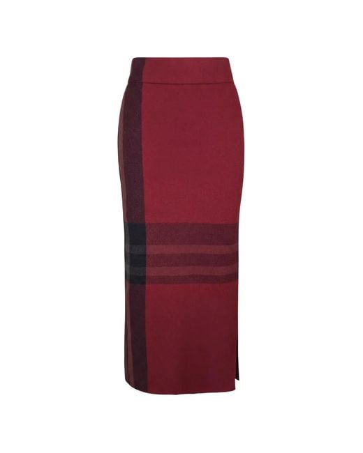 Akris Punto Red Check-Pattern Side-Slit Midi Skirt