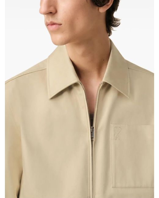 AMI Natural Cotton Zip Jacket With Logo Embroidery for men