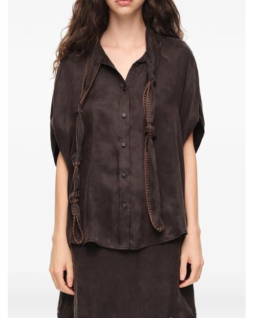 Bimba Y Lola Gray Washed Cape Shirt With Knotted Neckline