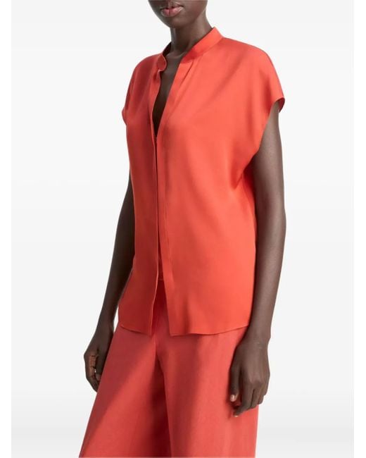 Vince Red Cap-Sleeve Placket Blouse