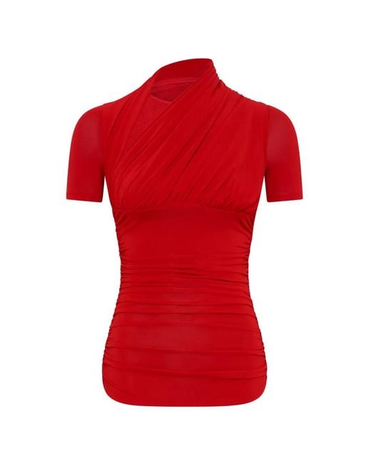 MARINE SERRE Red Draped Jersey And Plumets Top
