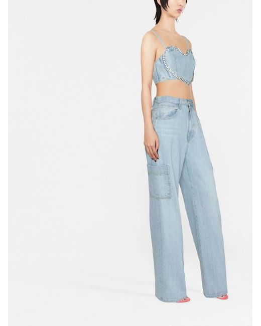 Area Blue Crystal-Embellished Crop Top