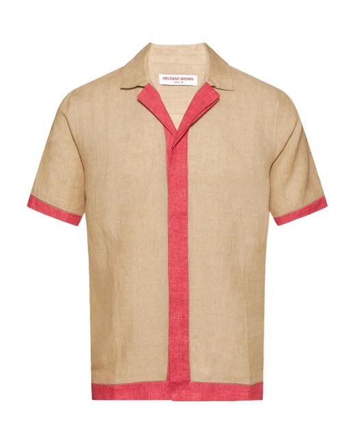 Orlebar Brown Maitan Linnen Overhemd Met Contrasterende Afwerking in het Pink voor heren