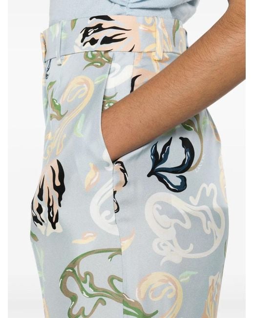 Lanvin White Graphic-print Silk Cropped Trousers