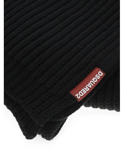 DSquared² Black Wool Scarf And Beanie Set