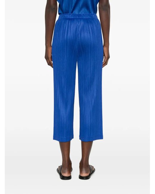 Pleats Please Issey Miyake Blue Pleated Cropped Trousers