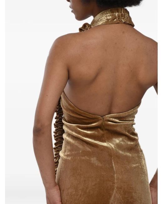 Off-White c/o Virgil Abloh Brown Ruffled Velour Maxi Dress