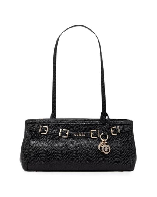 Guess Black Snakeskin-Effect Buckled Tote Bag