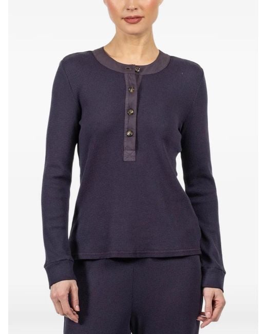 Xirena Blue Buttoned Long-Sleeved T-Shirt
