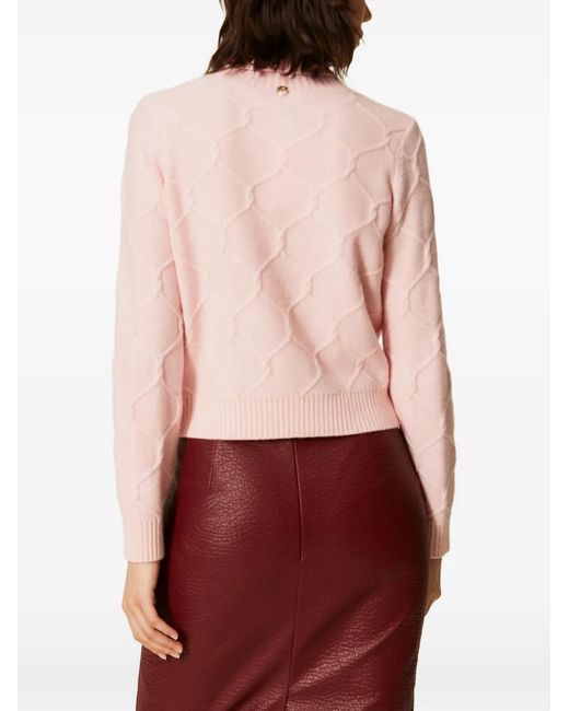 Twinset Pink Turtleneck Wool Jumper With Floral Embroidery