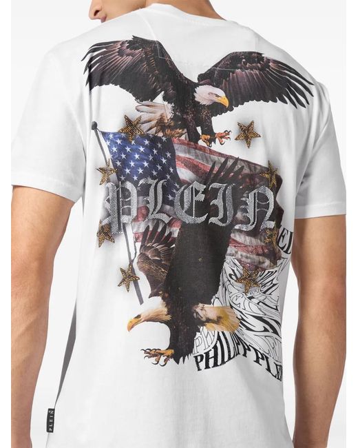 Philipp Plein White Graphic-Print Cotton T-Shirt for men