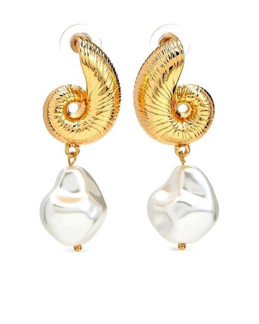 Kenneth Jay Lane Metallic Seashell Pearl Earrings