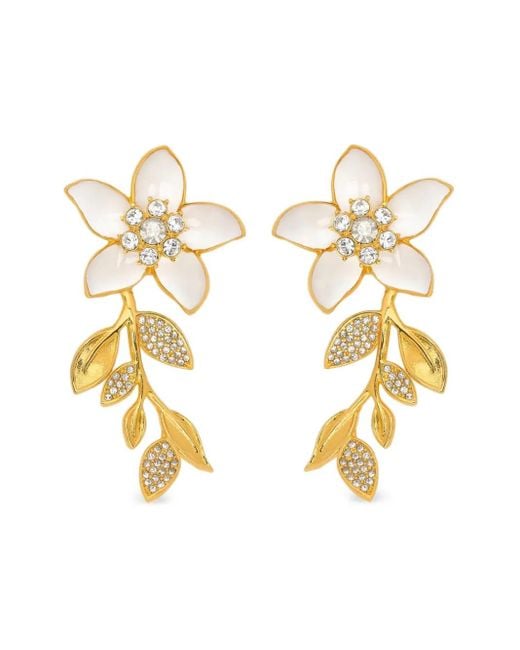 Oscar de la Renta Metallic Flower-Leaf Crystal-Embellished Earrings