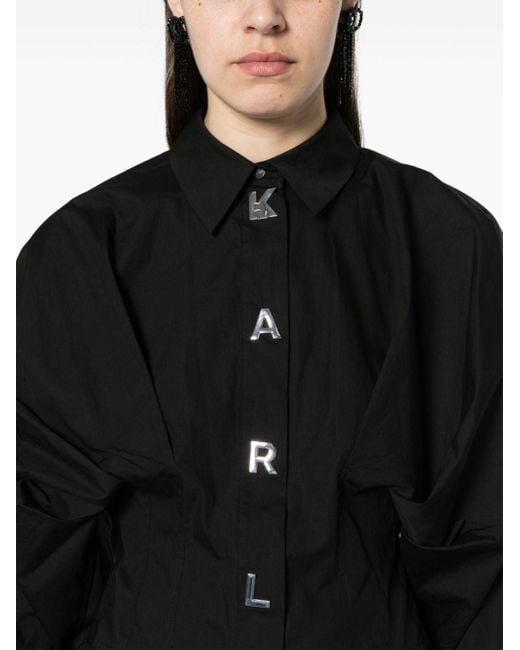 Karl Lagerfeld Black Logo-buttons Poplin Shirt