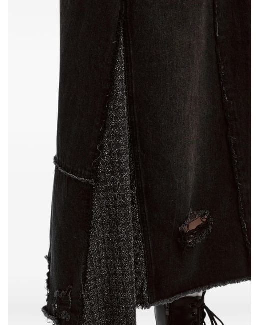 Musium Div. Black Distressed Panelled Midi Skirt