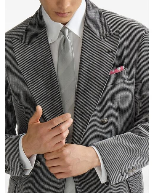 Brunello Cucinelli Gray Frosted Cotton Corduroy One-And-A-Half Breasted Tailor Blazer With Metal Buttons for men