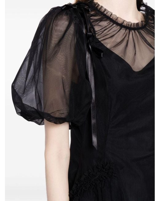 Simone Rocha Black Puff-sleeve Ruched Dress