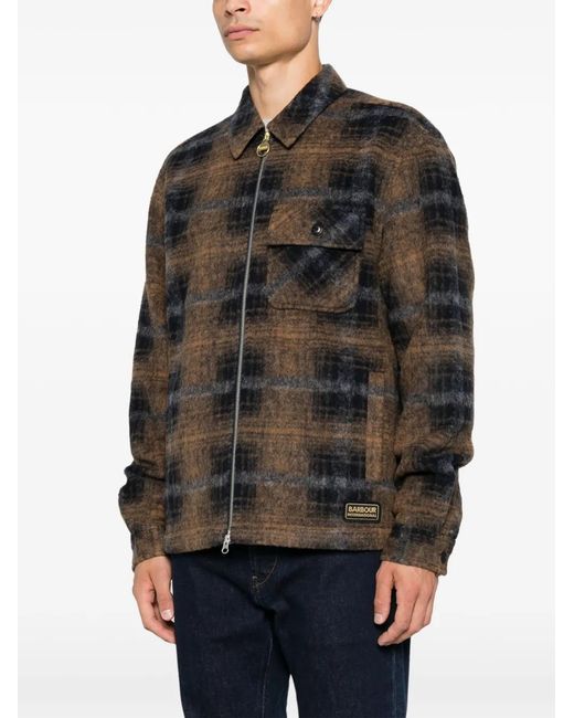 Barbour Black Check-Pattern Zip-Up Jacket for men