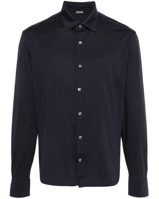 Zegna Blue Long-sleeve Cotton Shirt for men