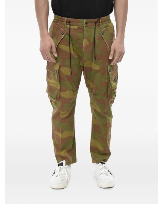 DSquared² Green Camouflage-Print Cargo Pants for men