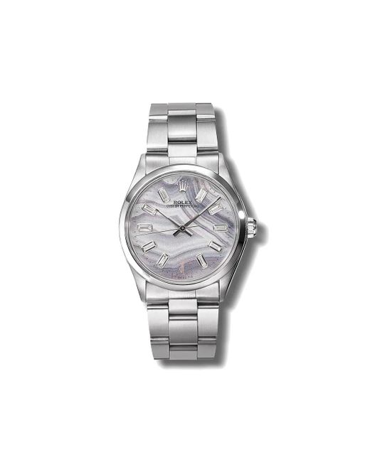 Montre Rolex Oyster Perpetual 34 Mm Customisée Pre-Owned Jacquie Aiche en coloris Gray