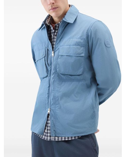 Woolrich Blue Crinkle Shirt Jacket for men