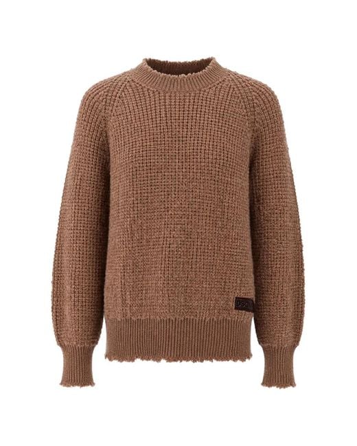 DSquared² Brown Waffle-Knit Distressed-Effect Sweater