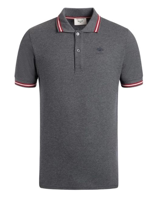 Bally Gray Piqué-Knit Embroidered-Logo Polo Shirt for men