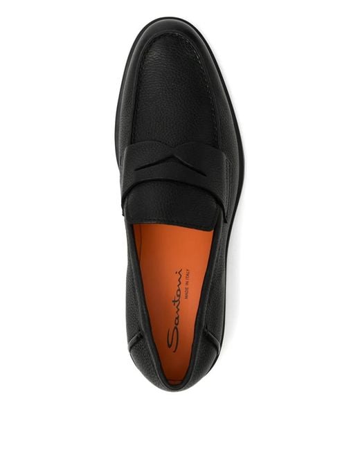 Santoni Black Leather Penny Loafers for men