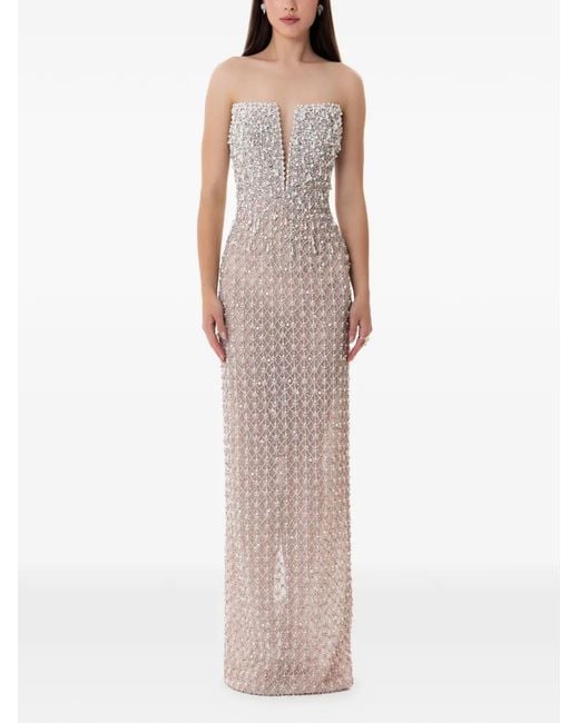 Dina Melwani Natural Crystal Freshwater Embellished Maxi Dress