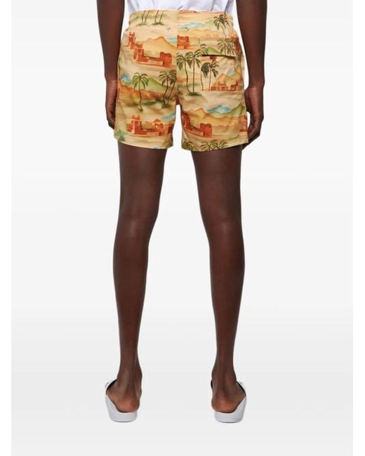 Les Benjamins Yellow Drawstring Printed Swim Shorts for men