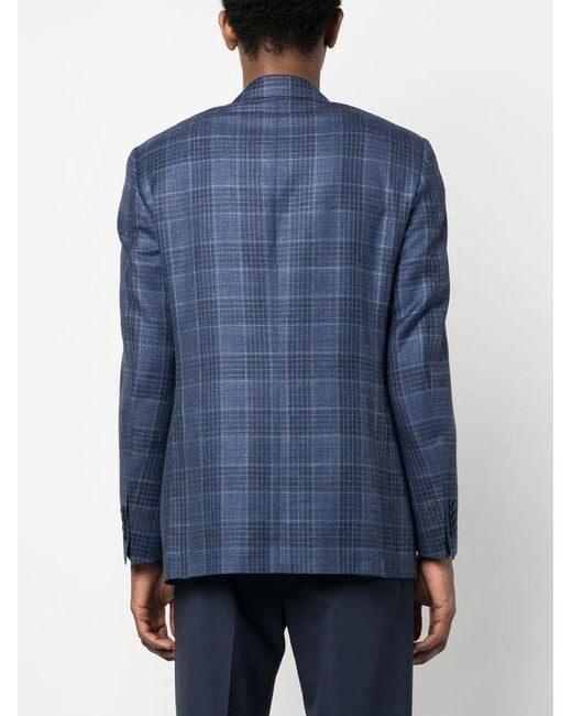 Canali Blue Single-Breasted Plaid Blazer for men