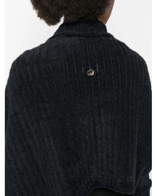 Genny Black Faux-Fur Trim High-Low Cardigan