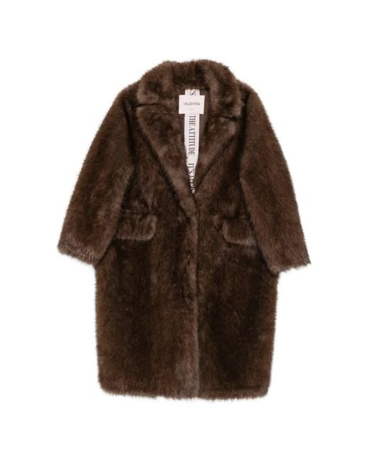 VALENTINI 1972 Brown Faux-Fur Notched-Lapels Coat