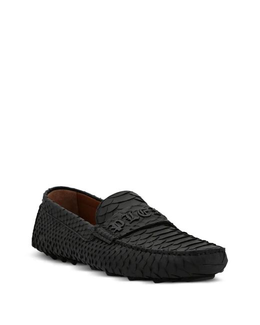 Philipp Plein Black Python-Skin Loafers for men