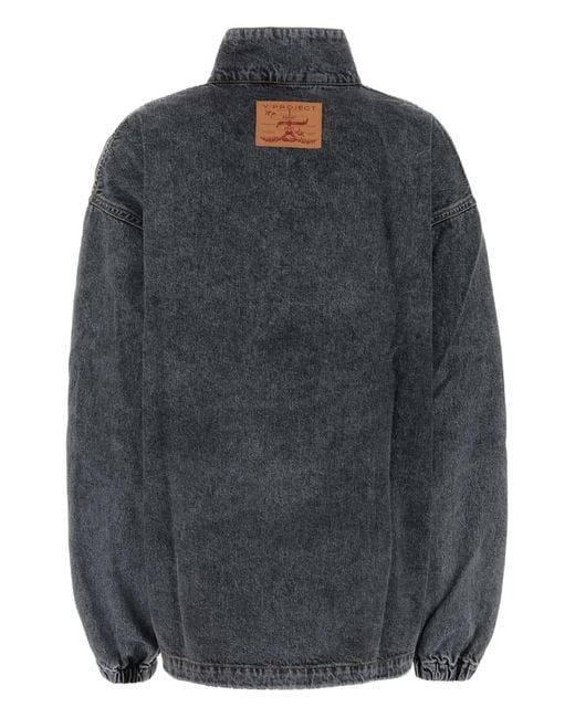 Y. Project Gray Funnel-Neck Denim Jacket