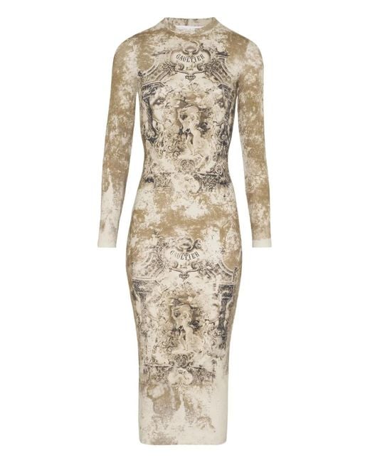 Jean Paul Gaultier Natural Le Medaillon Printed Midi Dress