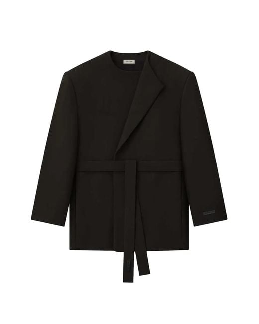 Fear Of God Black Crewneck Belted Wrap-Design Jacket for men