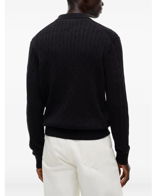 Tommy Hilfiger Black Cable-Knit Polo Sweater for men