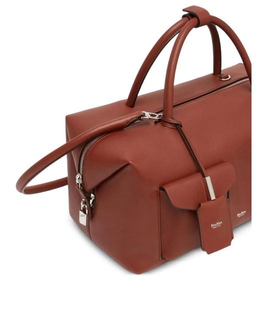 Max Mara Brown Mxaholdallcargo Pocket Top Handle Tote Bag