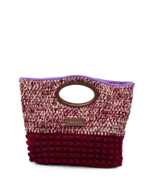 Marni Pink Crochet-Knit Logo-Patch Tote Bag