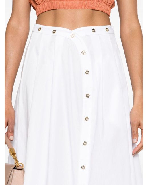 Pinko White A-line Poplin Midi Skirt