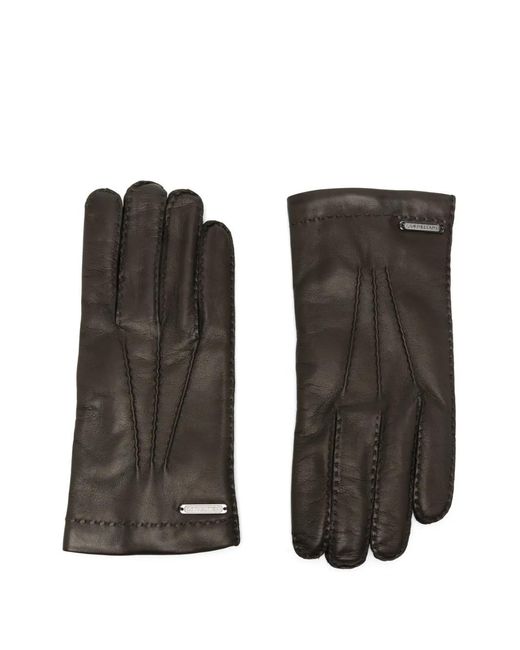 Corneliani Black Logo-Plaque Whipstitch-Trim Gloves for men