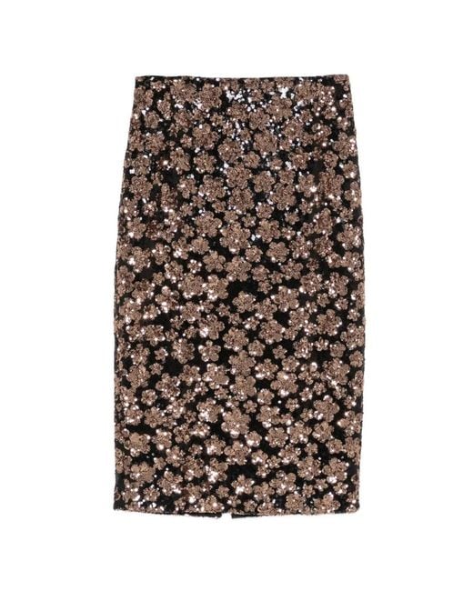 Max Mara Brown Regular Fit Embroidered Tulle Mini Skirt