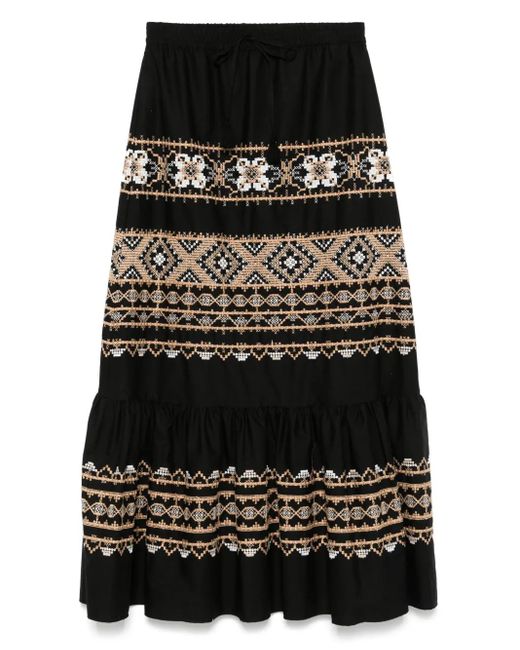 ERMANNO FIRENZE Maxi-Rok Met Borduurwerk in het Black