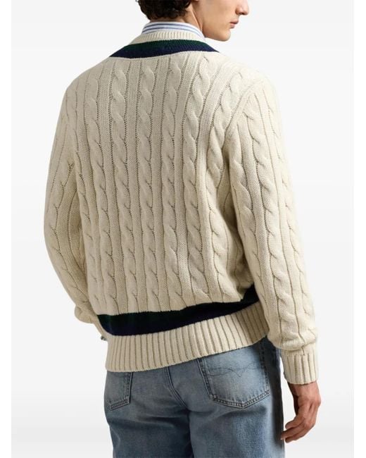 Polo Ralph Lauren Natural Embroidered-Logo V-Neck Sweater for men