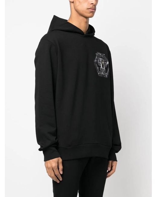 Philipp Plein Black Dark Romance Logo-Print Hoodie for men