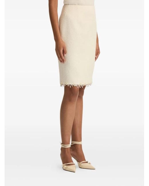 Oscar de la Renta White Fringe-Detail Midi Skirt
