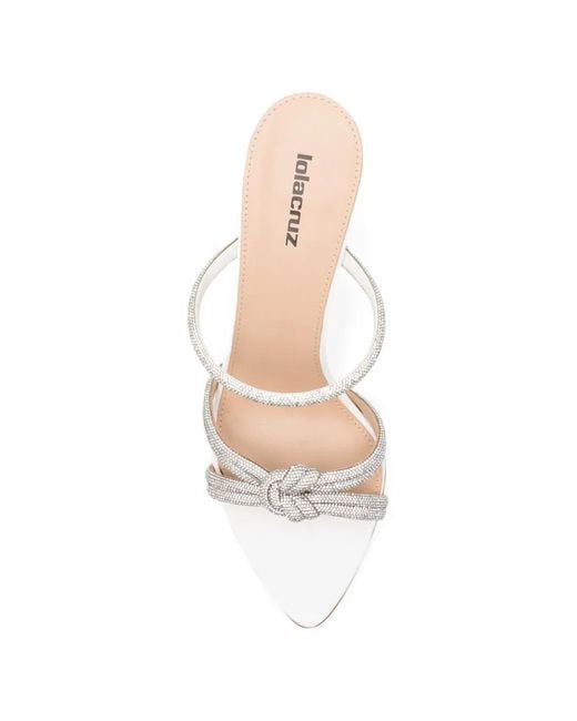 Lola Cruz White Alice Embellished Knot Mules